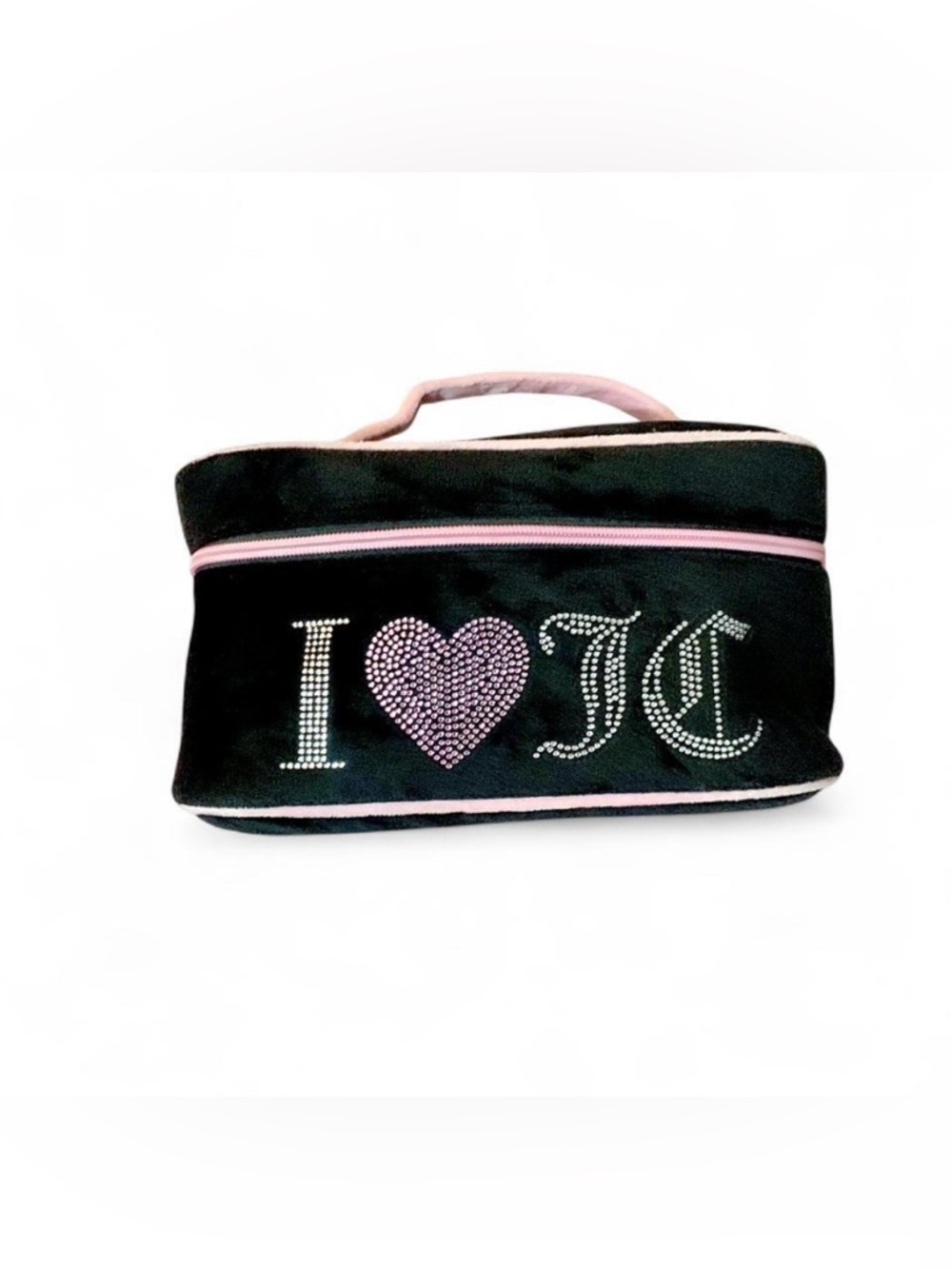 EUC Juicy Couture Black Velour "I Heart JC" Makeup Train Case + New Bottle